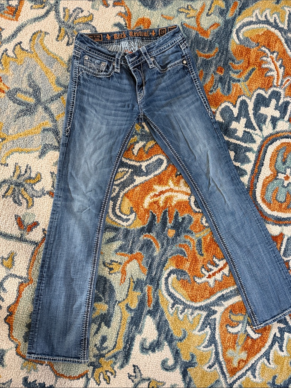 Rock Revival bootcut jeans, bejeweled pockets